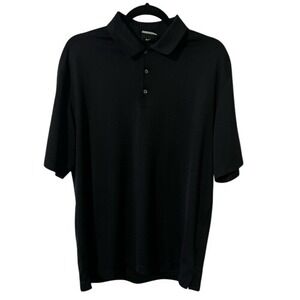 NIKE Short‎ Sleeve Black 3 Button Golf Polo Shirt Large White Nike Logo Summer